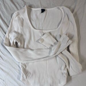 SHEIN Cream Ribbed Blouse